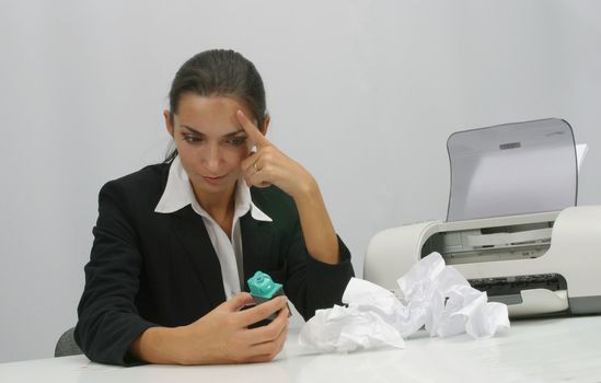 Business woman is printing in office, copy, duplicate, calling
