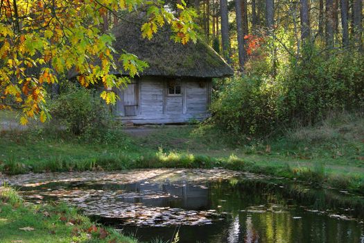 Old house at open-air museum in autumn, Latvia