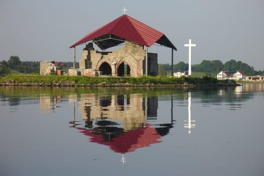 Ruins of oldest stone church in Baltic states, Latvia                              