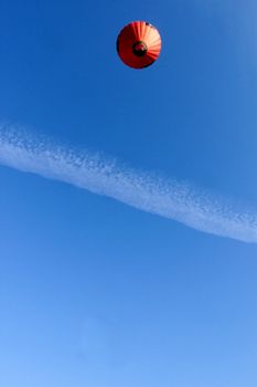 red balloon in front of blue sky