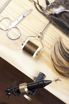 Photograph of an assortment of old and used fishing tackle