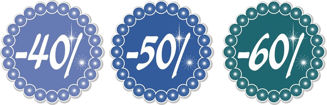 40-60% price tags of snowflakes, vector illustration