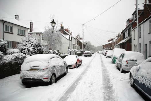 cardiff covered by snow, horizontally framed shot