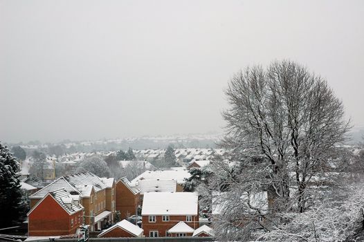 Cardiff Faiwater park covered by snow, horizontally framed picture, view from Faiwater park