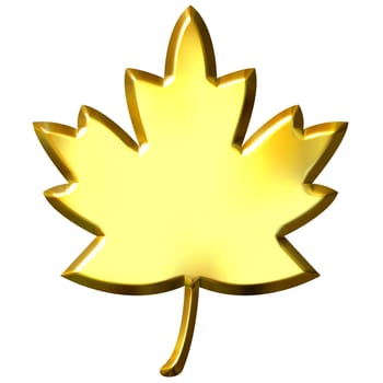 3d golden Canadian leaf isolated in white