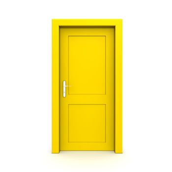 single yellow door closed - door frame only, no walls