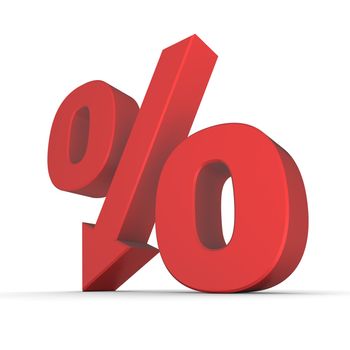 shiny red percentage symbol with an arrow down
