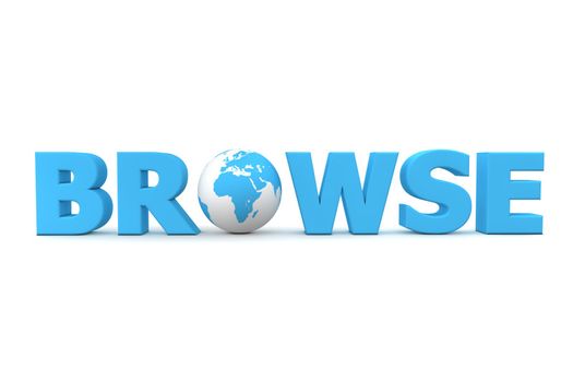 blue word Browse with 3D globe replacing letter O