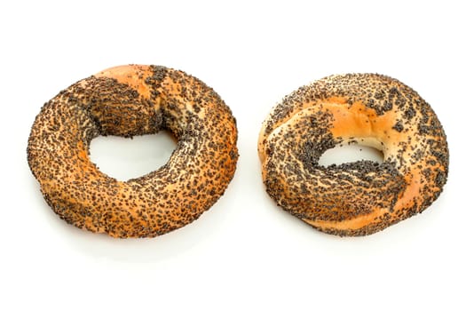 Two sweet buns with poppy, isolated