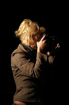 Photographer at work in a night-time     