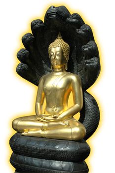 Glowing Buddha statue and nine dragons with clipping path 