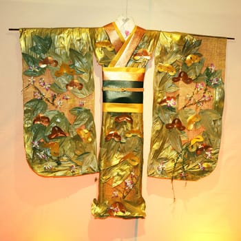 Traditional Japanese kimono dress on display