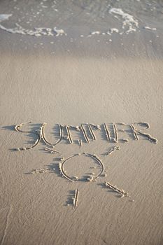 Text written on beach