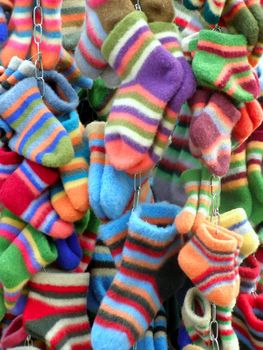 a lot of colored socks    