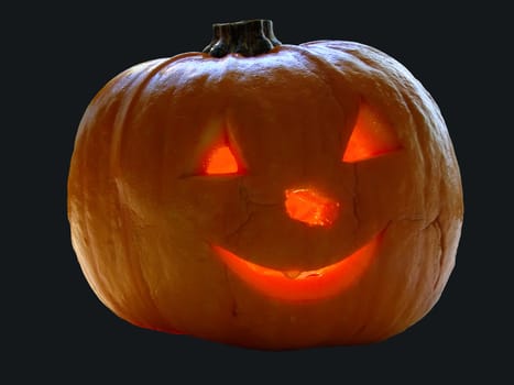 halloween pumpkin with lightning face against black background