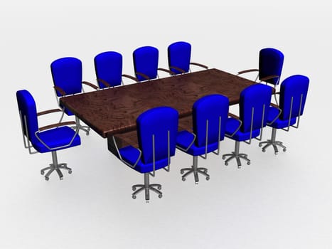 Office ten armchairs around of a wooden table