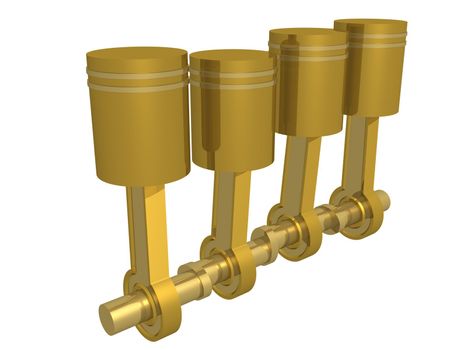 Four pistons of the engine. 3D image.