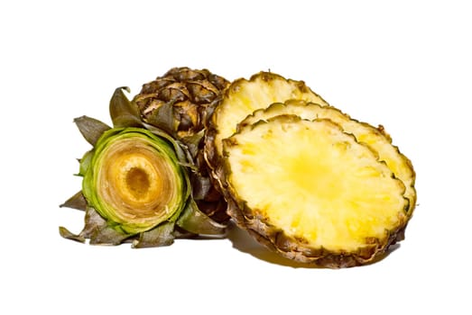 cut into slices pineapple on a white background