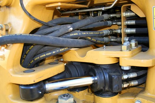 Component parts of hydraulic system of new building technics horizontally, (look similar images in my portfolio)