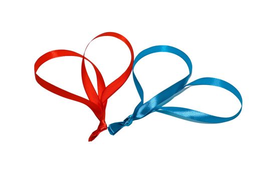 two hearts made of ribbons on a white background