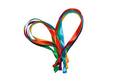 heart made of colored ribbons on a white background