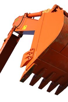 Scoop of the building excavating machine of orange color close up, Isolated (look similar images in my portfolio)