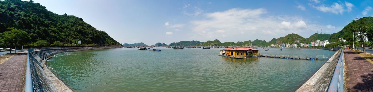 Cat Ba Bay panoramic view from the marina.