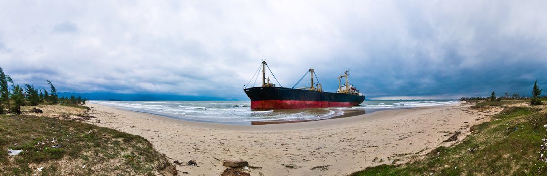 Stranded cargo ship at the Gulf of Tonkin.