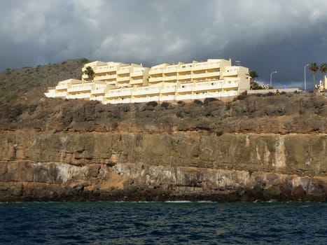 Cliff side holiday apartments in Gran Canaria.