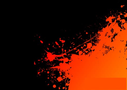 Orange and black ink splat grunge background with copyspace