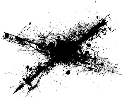 Black ink grunge splat with white background illustration