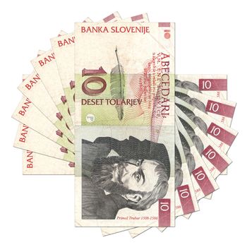 Slovenian bank note in stack