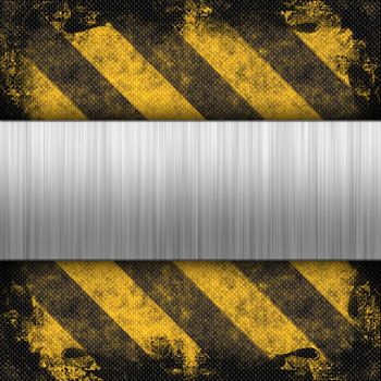 3d brushed metal layout on a grungy hazard stripes background.  This makes a great industrial layout.  The stripes have a carbon fiber look.
