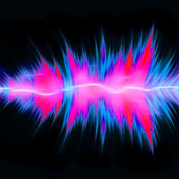 Graphic audio equalizer or waveform illustration with glowing plasma electricity flowing through the center.