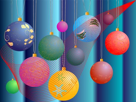 illustration of varios multicolored christmas balls with pattern
