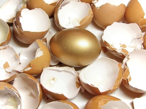 golden egg among eggshell
