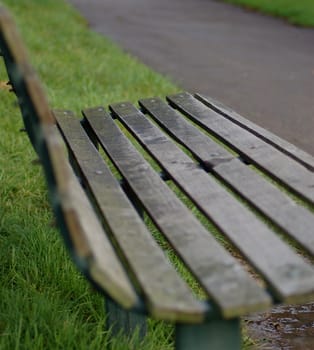 Park bench along a pathway