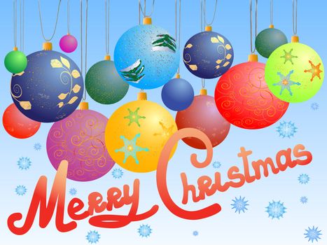 christmas balls postcard with caption merry christmas