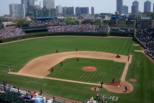 Wrigley Field, with its famous ivy, on a spring day