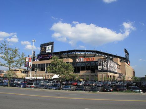 Concrete and old fashioned brick Citi Field during its first season