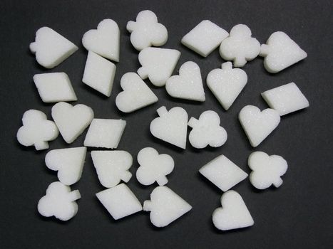 different card sugar suits on the black
