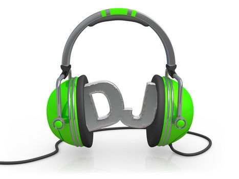 3d headphones with the word DJ between them .