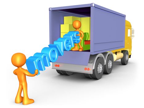 3d people unloading a cargo truck .