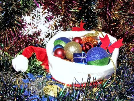 A lot of multicolored decorations in Christmas cup