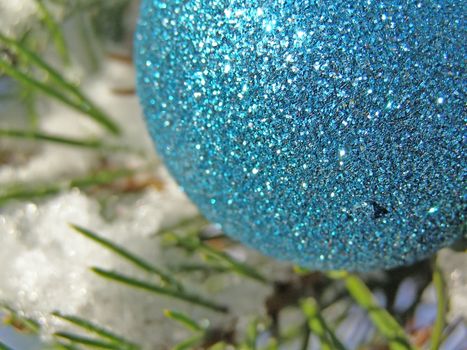 decoration blue ball on the christmas tree outdoor