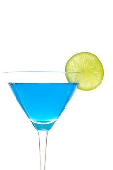 cocktail drink with Curacao and copyspace isolated on white background