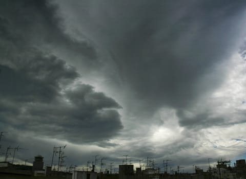 landscape of a urban storm before it rains
