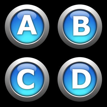 alphabet button collection isolated on black background