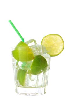 green glass of lemonade with lime or lemon