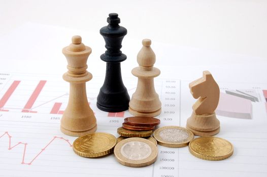 chess man over business chart admonish to strategic behavior